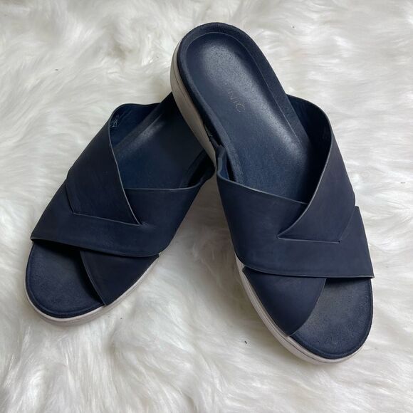 Vionic Lou Leather suede Navy blue straps platform sandals size 8 - Picture 3 of 7